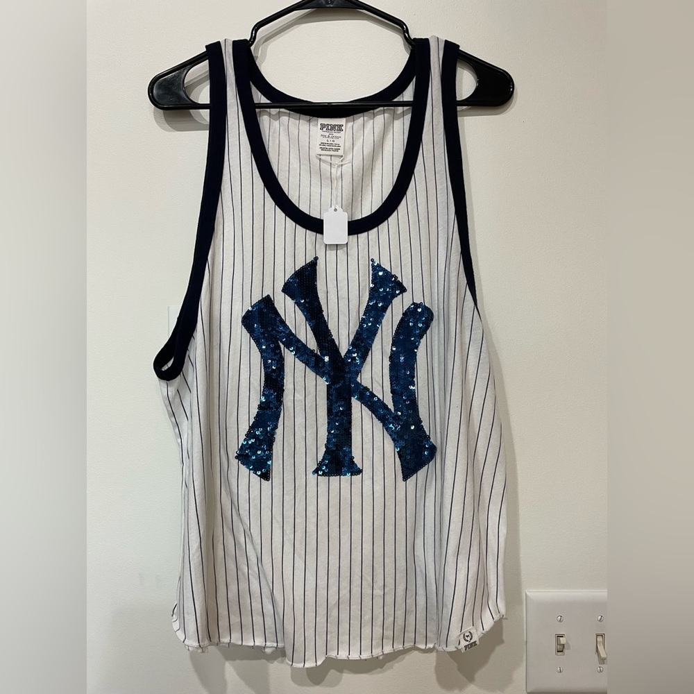 PINK Victoria's Secret White and Blue Tank Top